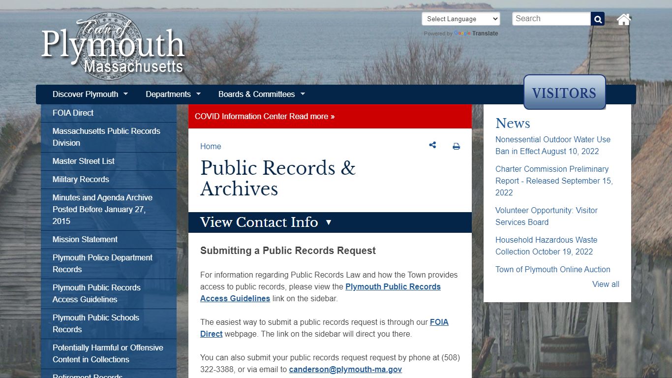 Public Records & Archives | Town of Plymouth MA